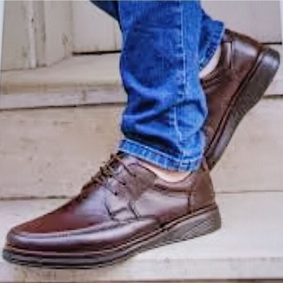 EARTH SPIRITS GENUINE LEATHER MEN'S LACE UP CLOSURE SLIP ON ROUND TOE SHOE - Picture 1 of 14